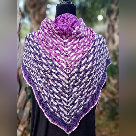 SOLD One of a Kind Warm and Cozy Knit Shawl Purple Pink Hand Dyed Wool Cashmere - Picture 9 of 15